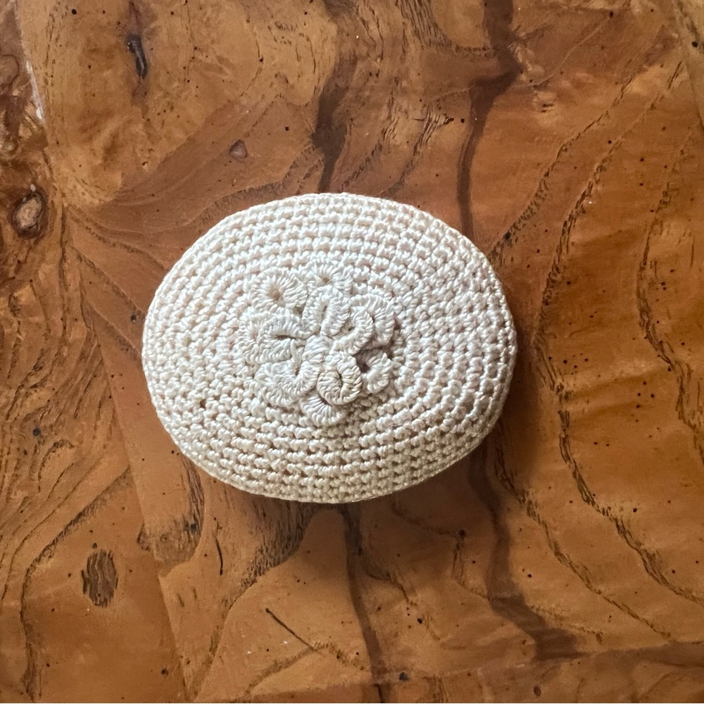 RARE Antique Handmade Crochet Beige Brooch
